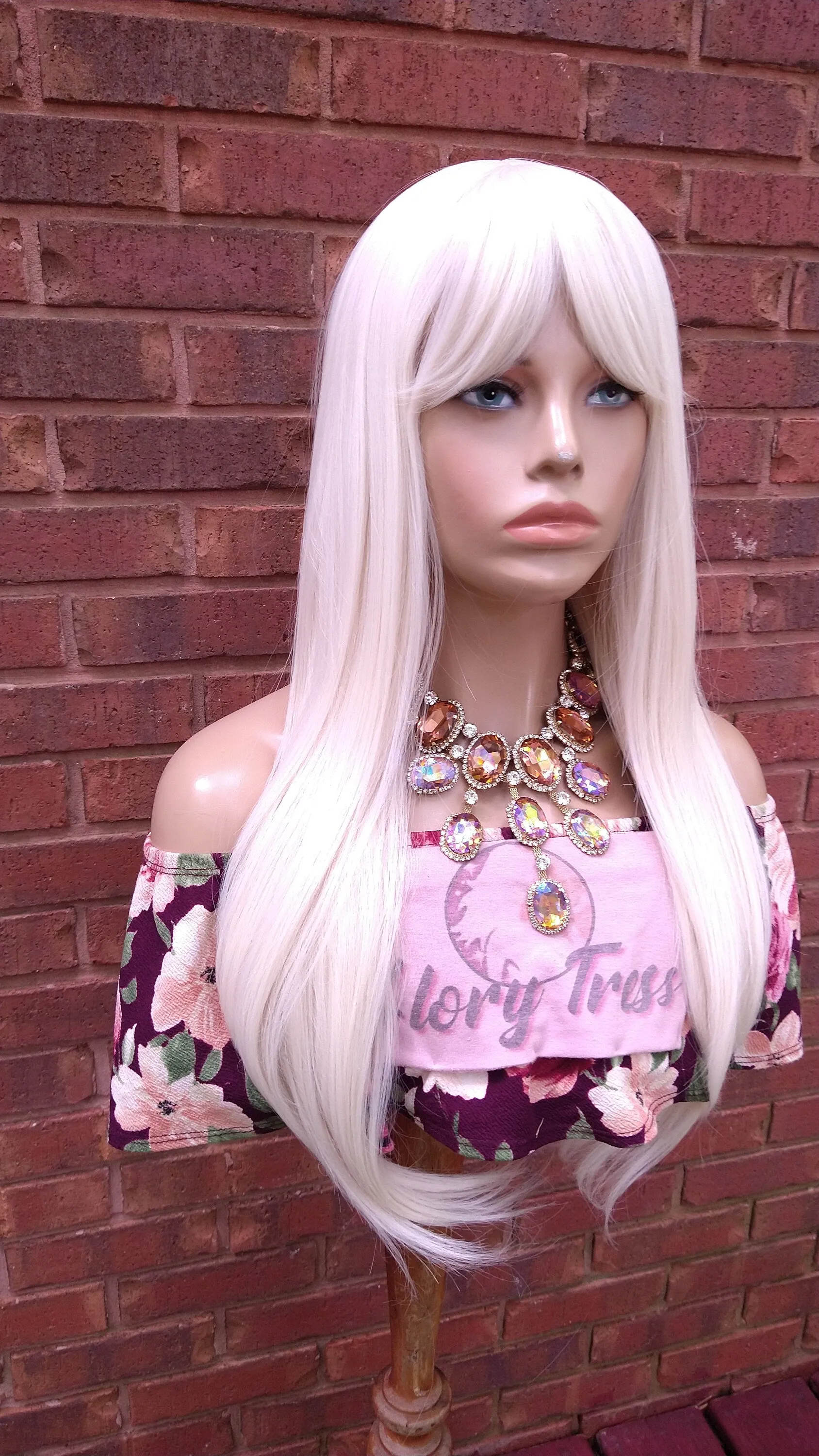 China Bangs Full Wig, #60 White Platinum Blonde Wig, Long Straight Wig,  Blonde Wig //EGYPTIAN