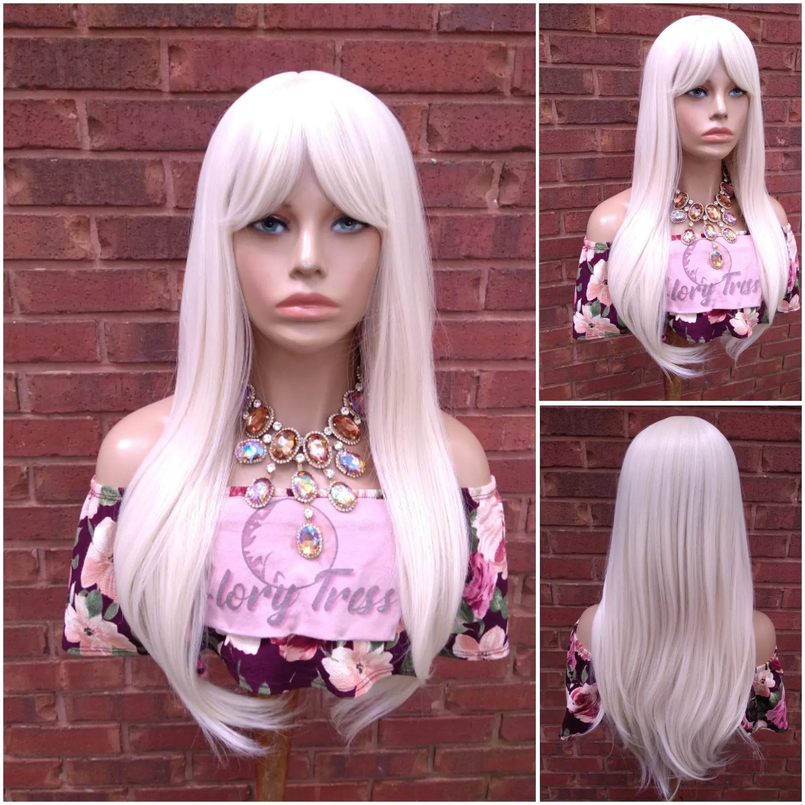 China Bangs Full Wig, #60 White Platinum Blonde Wig, Long Straight Wig,  Blonde Wig //EGYPTIAN