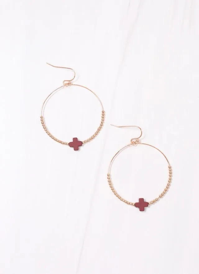 Christa Hoop Earring with Cross Burgundy