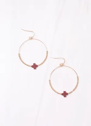 Christa Hoop Earring with Cross Burgundy