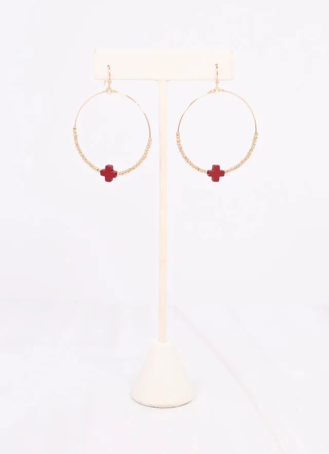 Christa Hoop Earring with Cross Burgundy