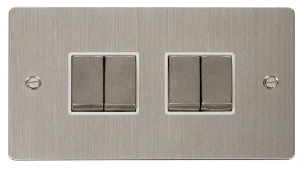 Click Define FPSS414WH Flat Plate 10AX Ingot 4-Gang 2-Way Plate Switch - Stainless Steel (White)