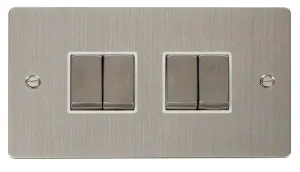 Click Define FPSS414WH Flat Plate 10AX Ingot 4-Gang 2-Way Plate Switch - Stainless Steel (White)