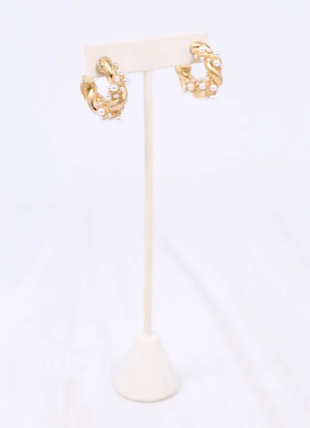 Coburn Twisted Hoop Earring with Pearls Gold