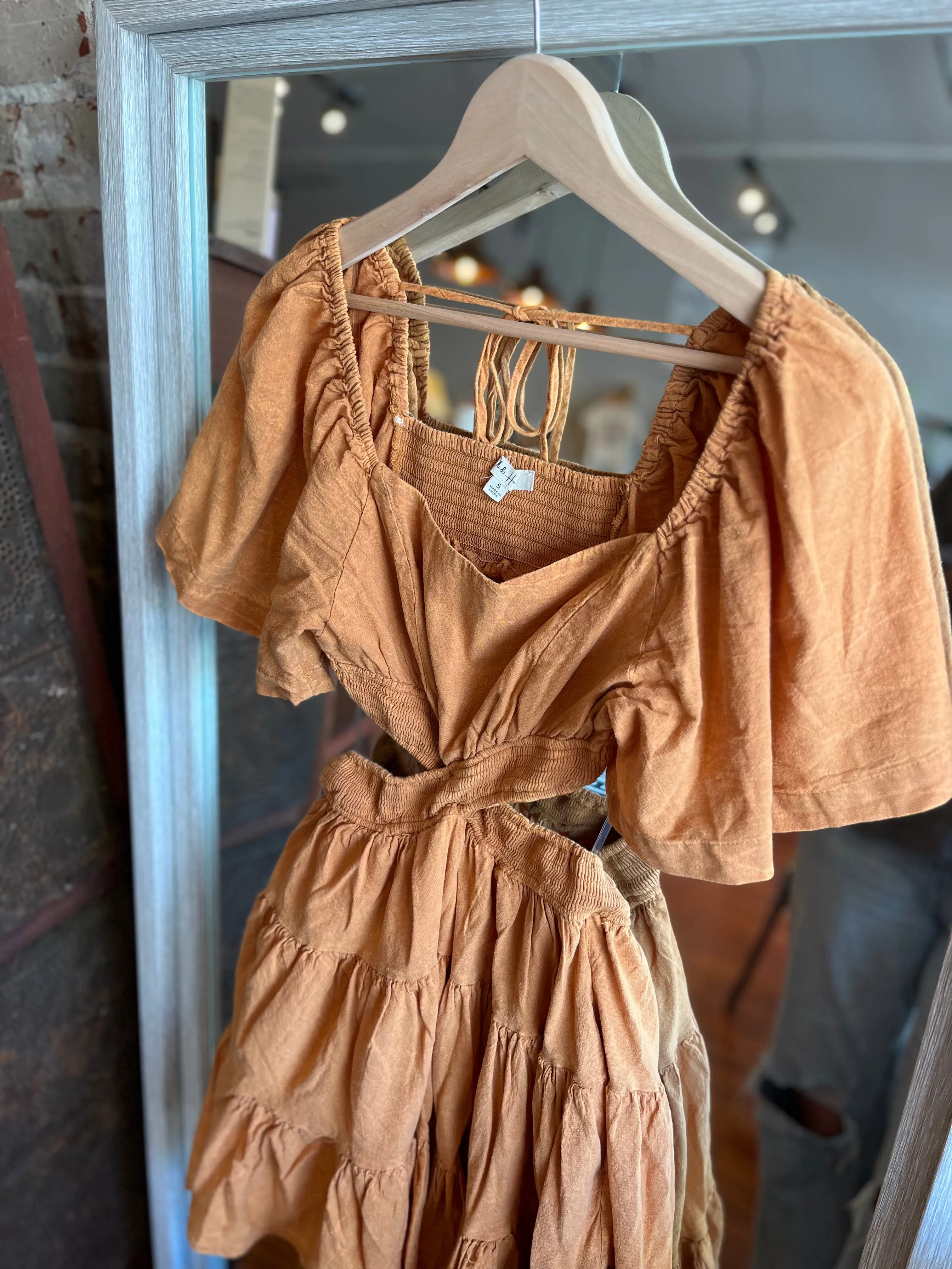 Cross Cut Mini Dress- Amber Orange