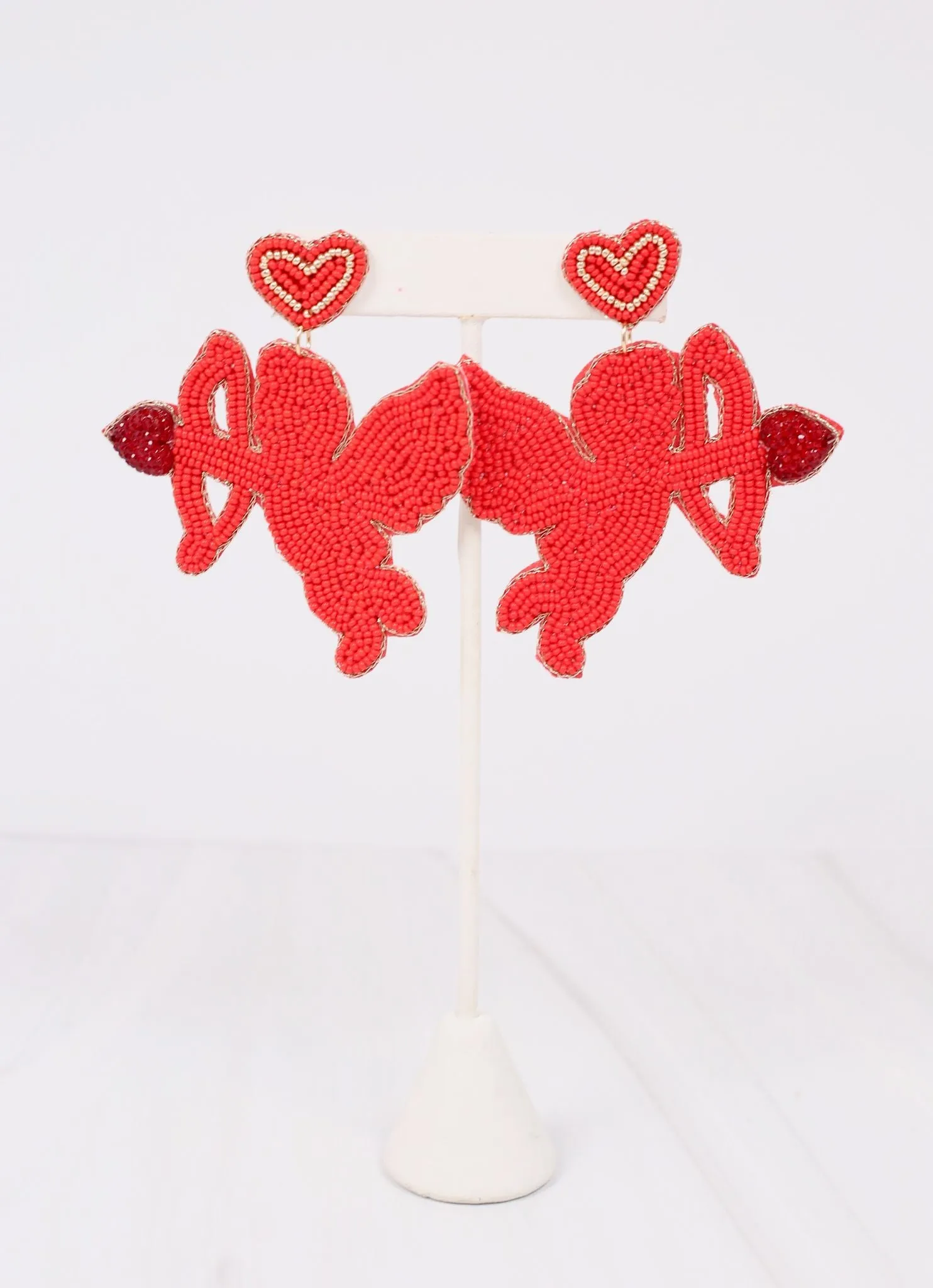Cupid's Arrow Beaded Earring RED
