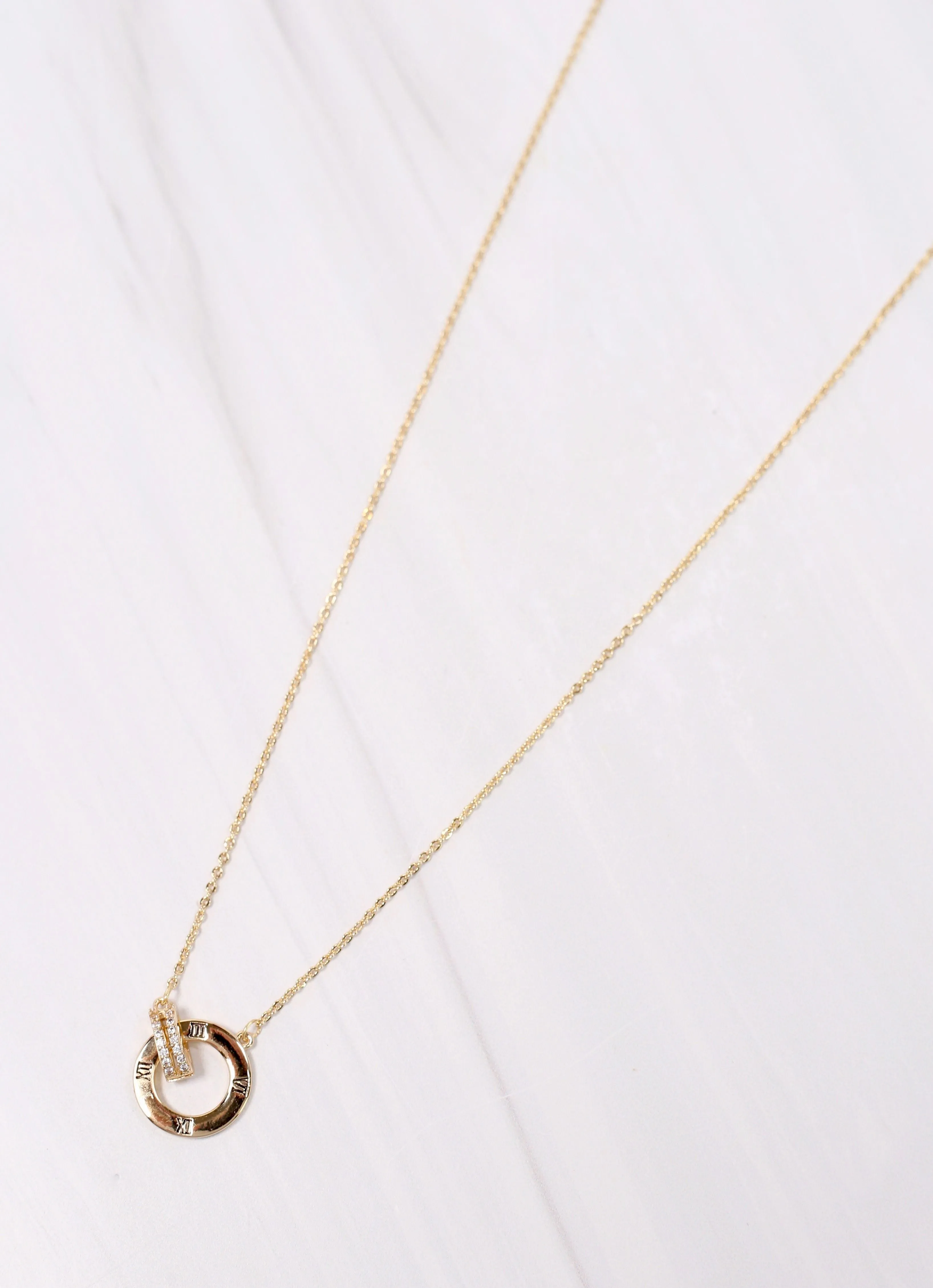 Cymbria Roman Numeral Necklace Gold