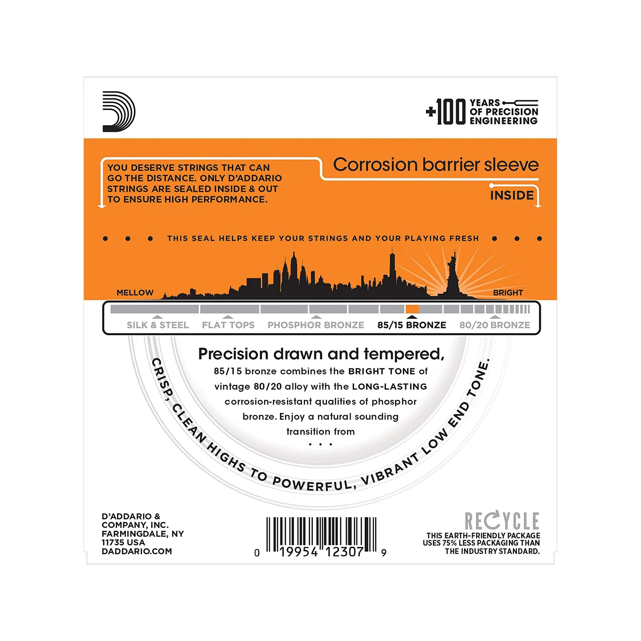 D'Addario EZ900 85/15 Bronze Acoustic Guitar Strings, Extra Light, 10-50