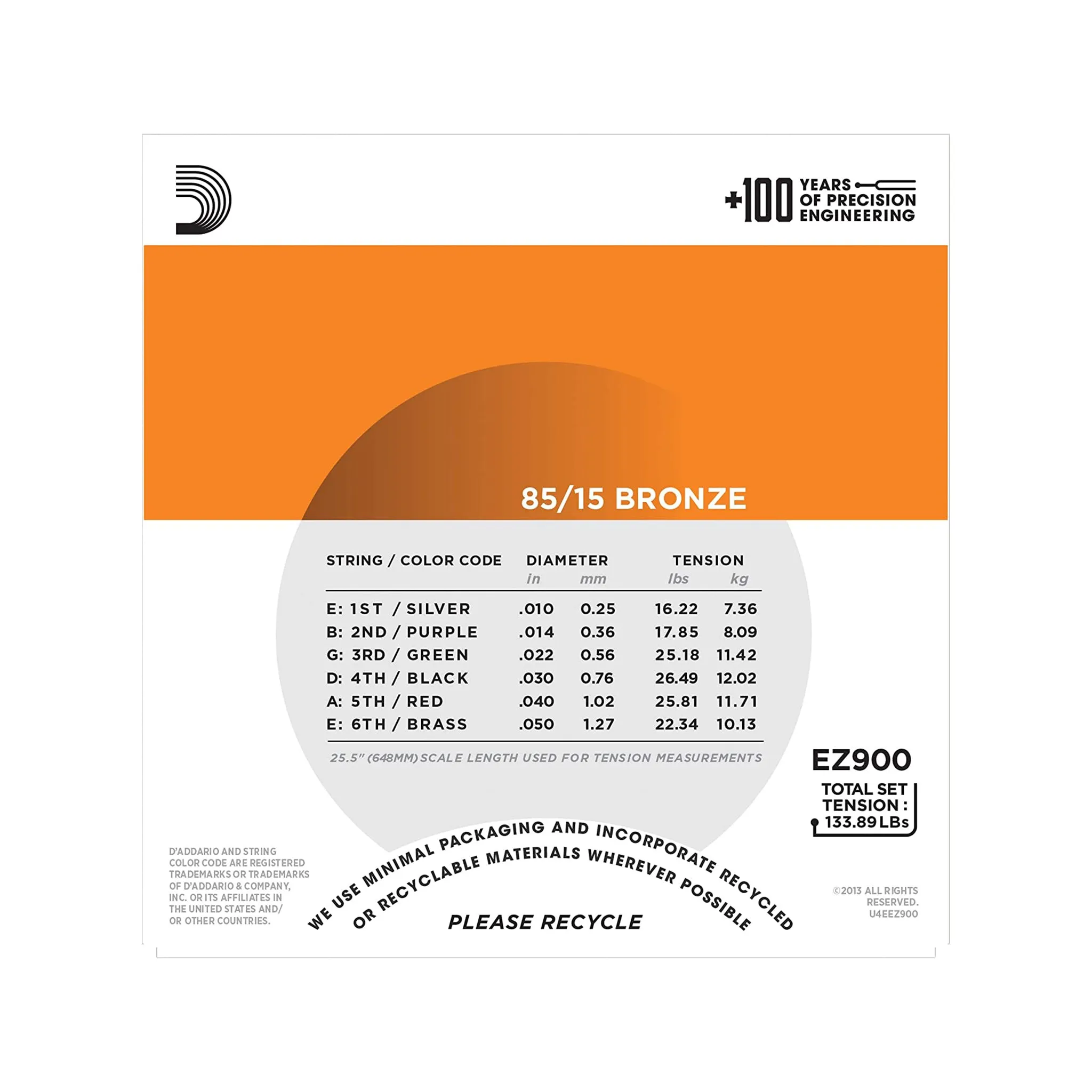 D'Addario EZ900 85/15 Bronze Acoustic Guitar Strings, Extra Light, 10-50