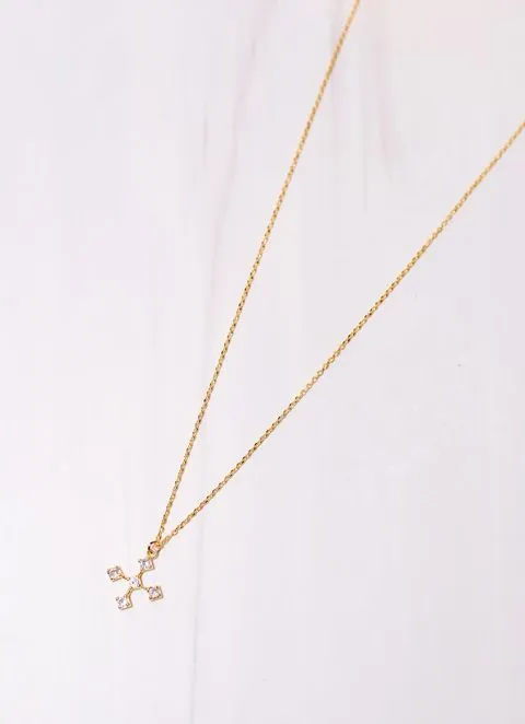 Eleanor CZ Cross Necklace Gold