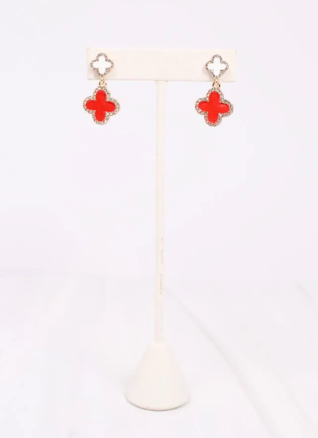 Estelle CZ Two Tone Clover Earring RED WHITE