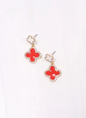 Estelle CZ Two Tone Clover Earring RED WHITE