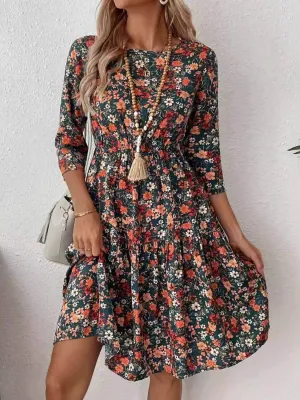 Frill Floral Round Neck Dress – Soft, Feminine & Effortlessly Stylish