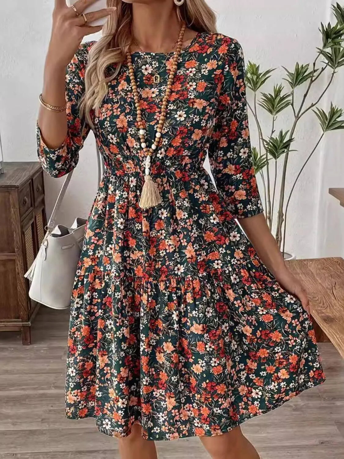 Frill Floral Round Neck Dress – Soft, Feminine & Effortlessly Stylish