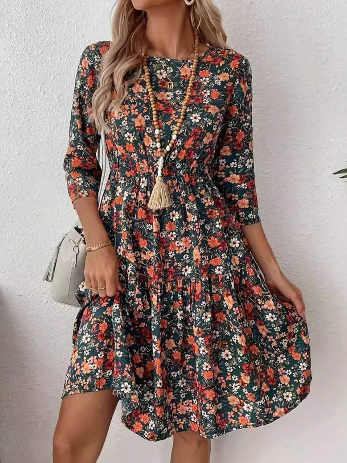 Frill Floral Round Neck Dress – Soft, Feminine & Effortlessly Stylish