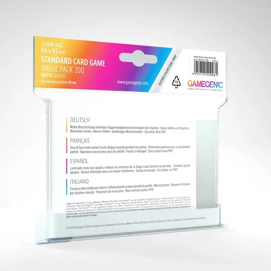 Gamegenic Standard Cards Game Value Pack 200 Matte Sleeves