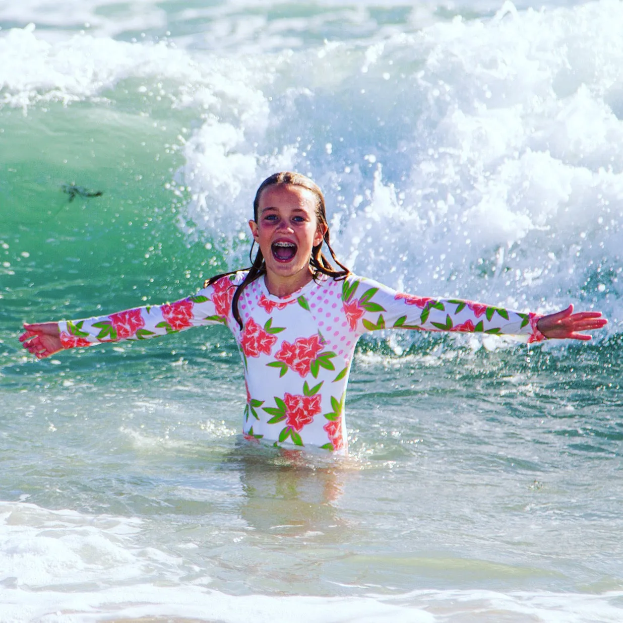 Girls Long Sleeve Coolie-Kini - Mango