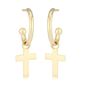Gold Flat Cross Dangle Earrings