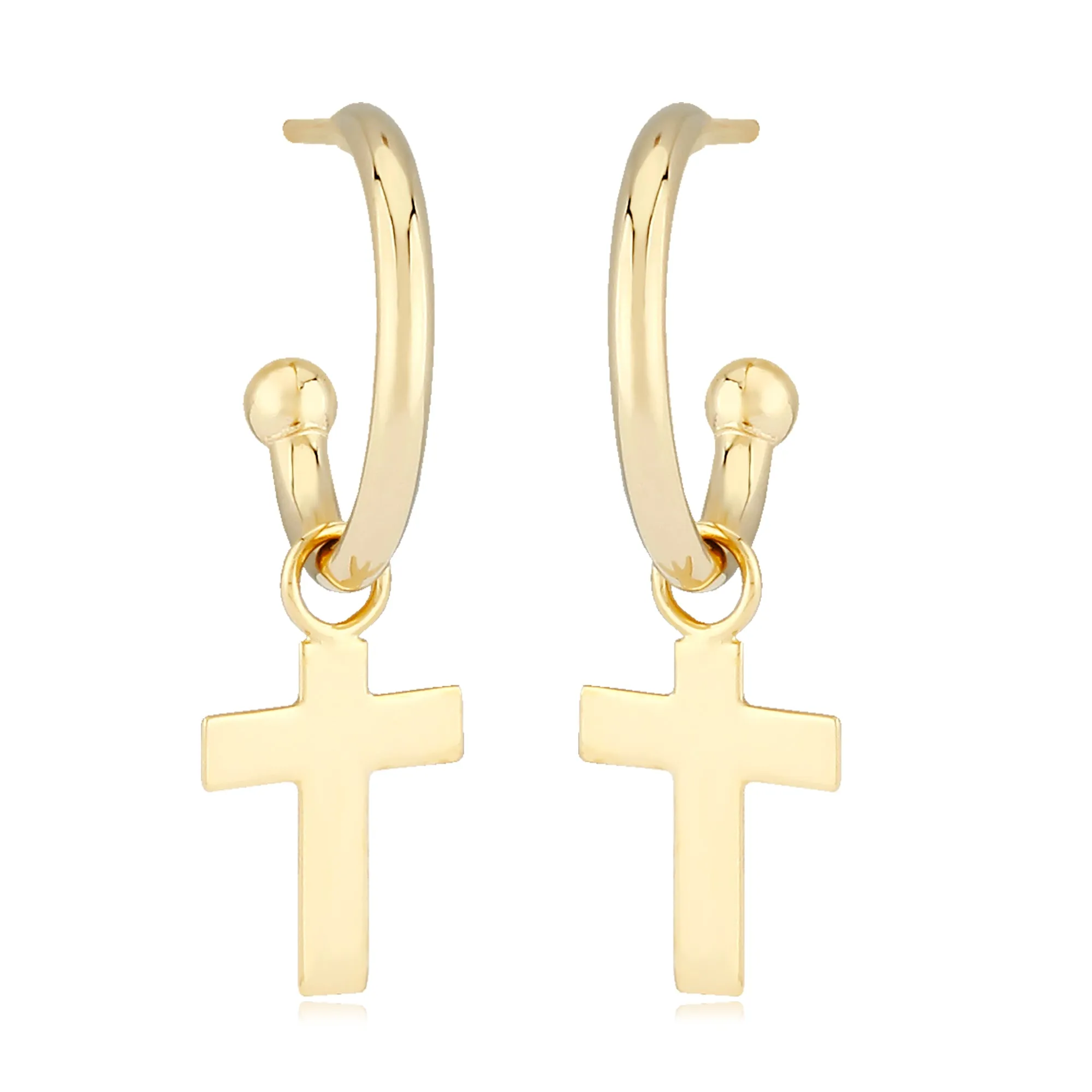 Gold Flat Cross Dangle Earrings