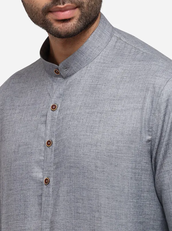 Grey Self Textured Regular Fit Modi Kurta | JadeBlue