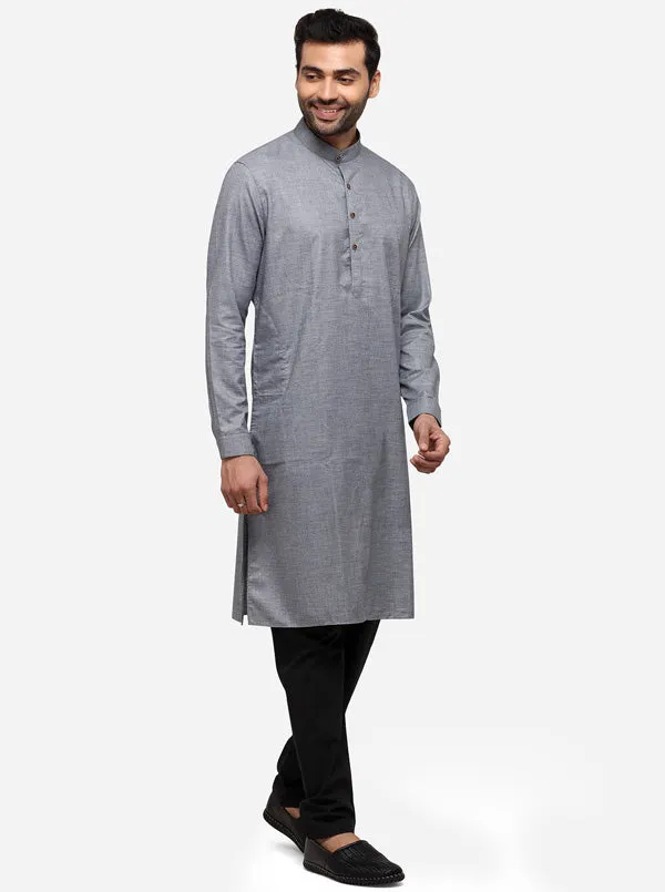 Grey Self Textured Regular Fit Modi Kurta | JadeBlue