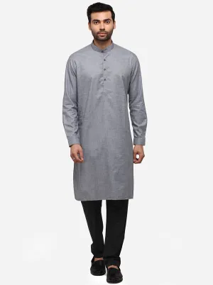 Grey Self Textured Regular Fit Modi Kurta | JadeBlue