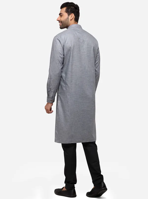 Grey Self Textured Regular Fit Modi Kurta | JadeBlue