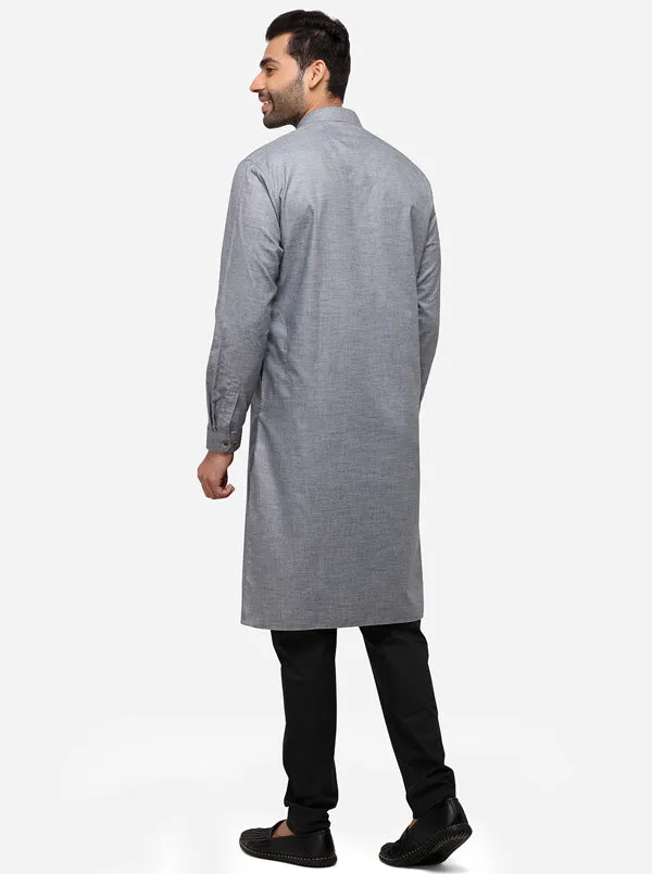 Grey Self Textured Regular Fit Modi Kurta | JadeBlue