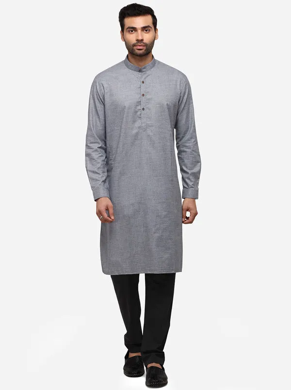 Grey Self Textured Regular Fit Modi Kurta | JadeBlue