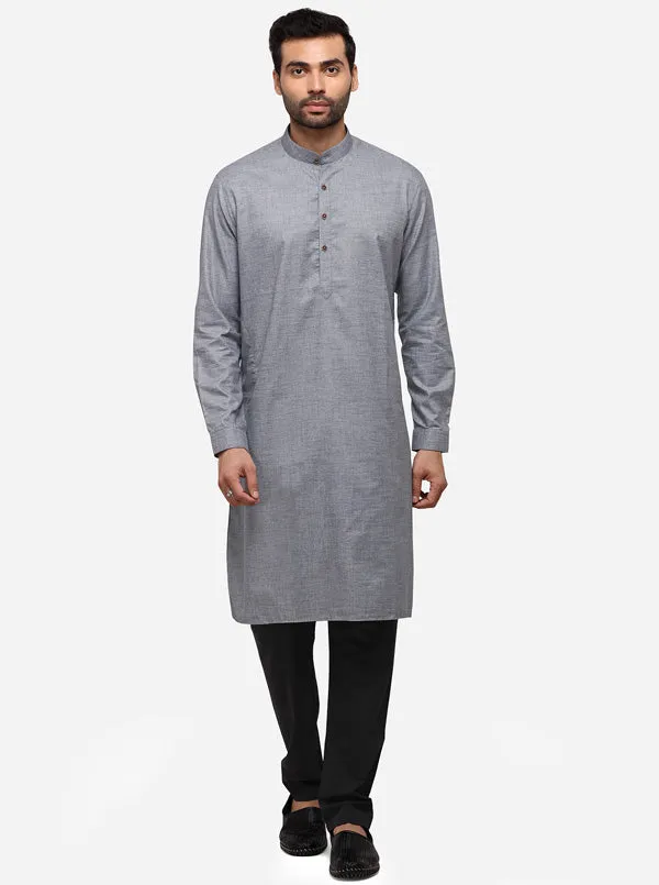 Grey Self Textured Regular Fit Modi Kurta | JadeBlue