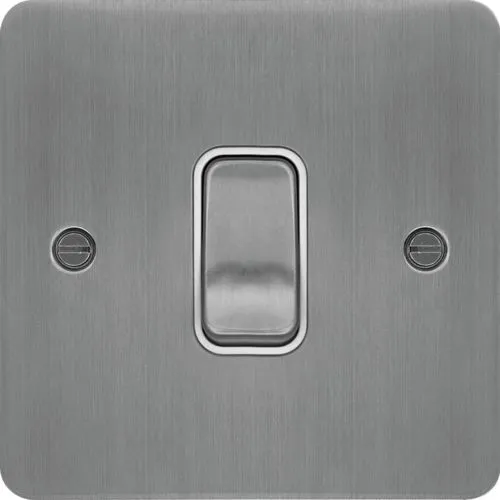 Hager WFPS12BSW Sollysta Flat Plate 10AX 1 Gang 2 Way Wall Switch - Brushed Steel   White Insert