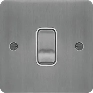 Hager WFPS12BSW Sollysta Flat Plate 10AX 1 Gang 2 Way Wall Switch - Brushed Steel   White Insert