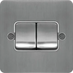 Hager WFPS22WBSW Sollysta Flat Plate 10AX 2 Gang 2 Way Wall Switch (Wide Rocker) - Brushed Steel   White Insert