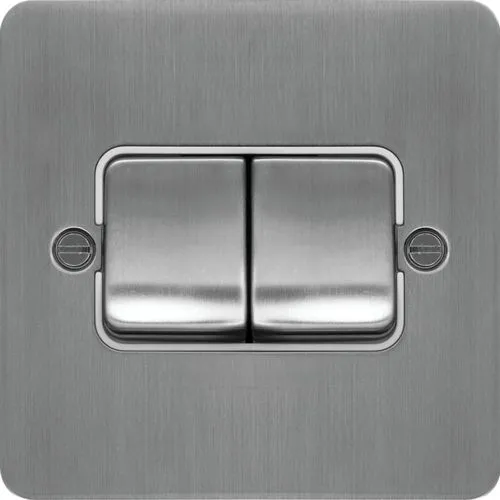 Hager WFPS22WBSW Sollysta Flat Plate 10AX 2 Gang 2 Way Wall Switch (Wide Rocker) - Brushed Steel   White Insert