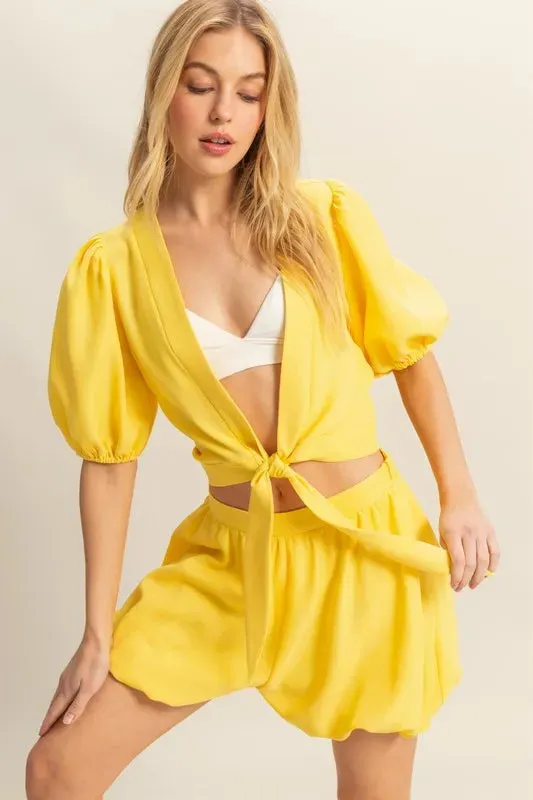 HYFVE Front Tie Top and Bubble Hem Shorts