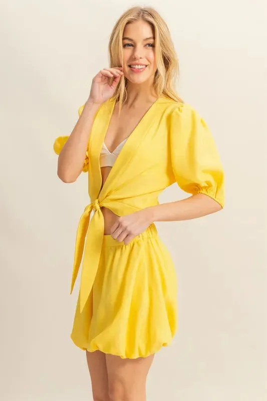 HYFVE Front Tie Top and Bubble Hem Shorts