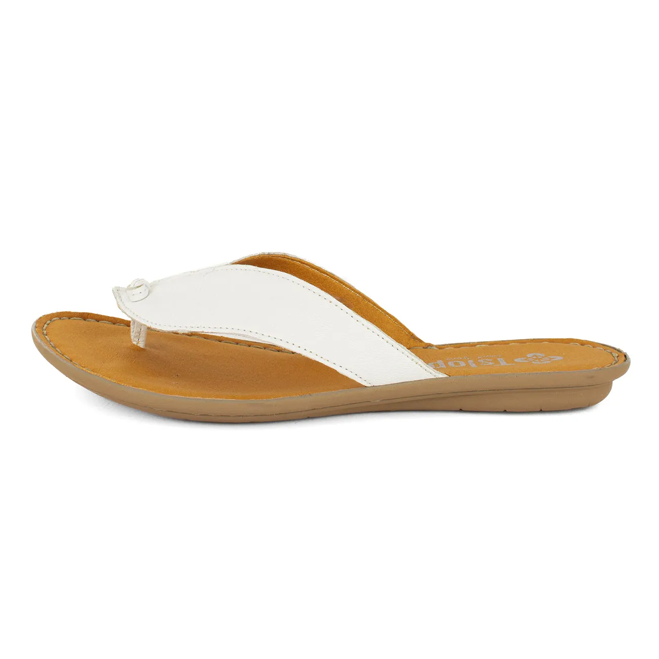 Ishadi : Ladies Leather Tslops Sandal in White Nappa