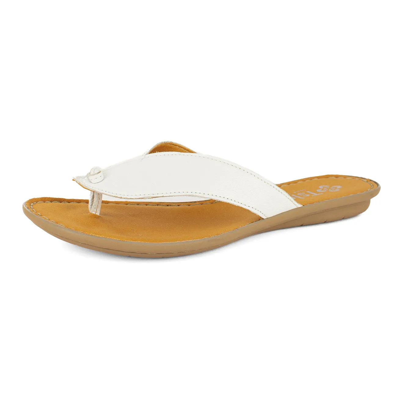 Ishadi : Ladies Leather Tslops Sandal in White Nappa