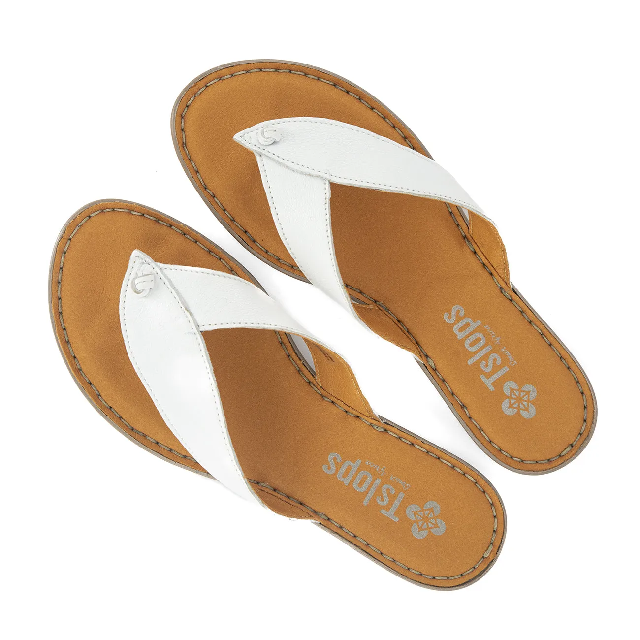 Ishadi : Ladies Leather Tslops Sandal in White Nappa