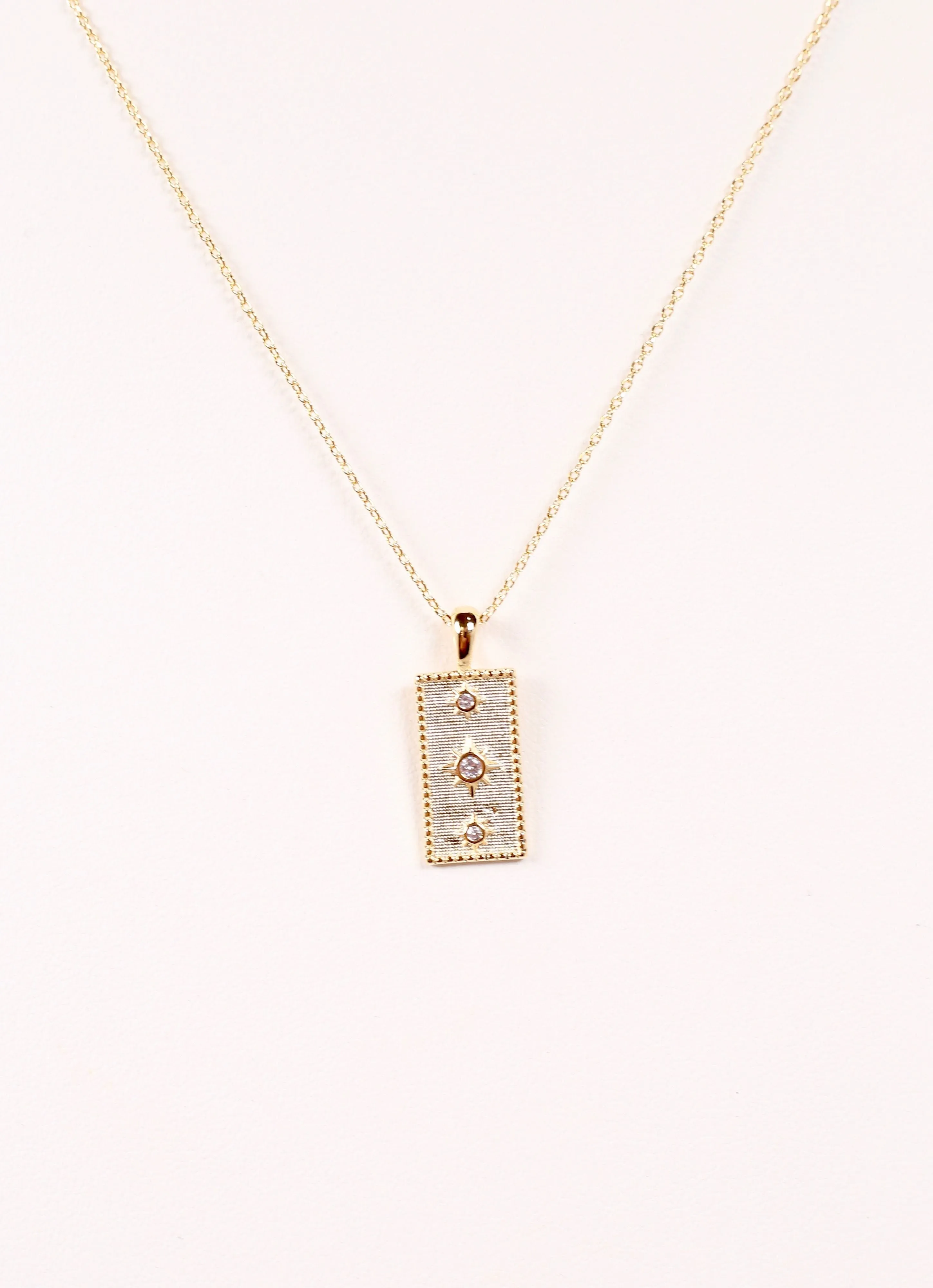 Keegan CZ Rectangle Necklace Gold