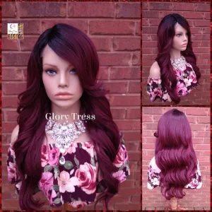 Lace Front Wig, Curly Wig, Glory Tress, Wavy Wig, Burgundy Wig, Dark Cherry Wig, Glory Tress, NEW ARRIVAL // ROSE