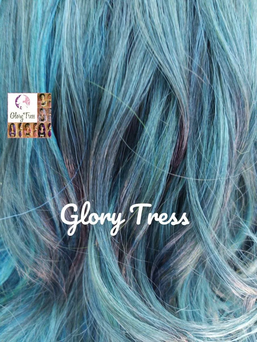 Lace Front Wig - Ombre Wig - Ombre Blue Wig - Curly Lace Front Wig - Blue Wig, Teal Wig - SALVATION