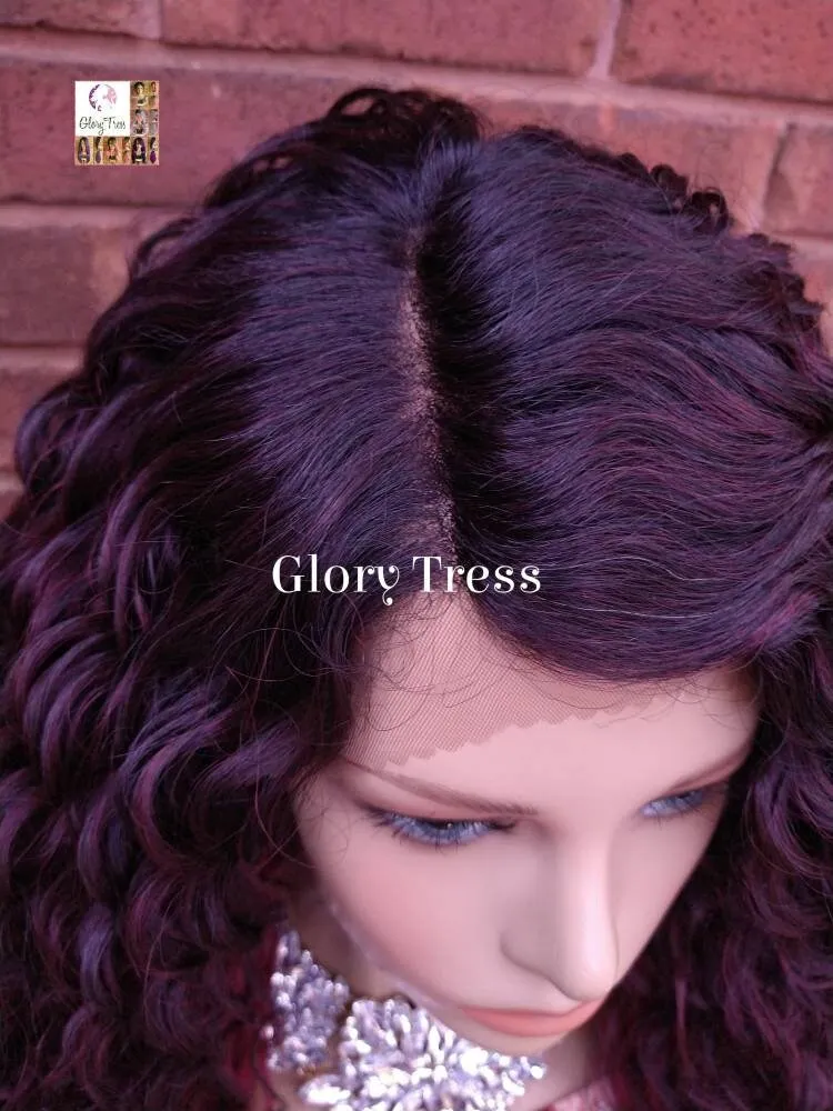 Lace Front Wig, Wavy Wig, Ombre Burgundy Wig,Glory Tress, African American Wig, Heat Safe // WINE