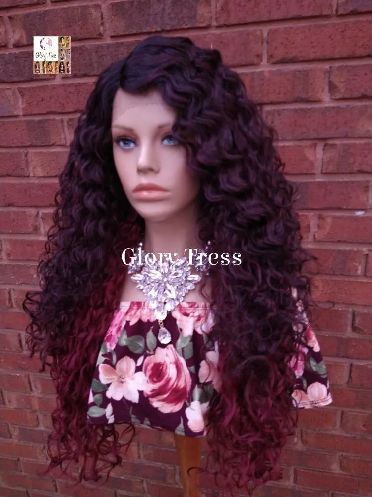 Lace Front Wig, Wavy Wig, Ombre Burgundy Wig,Glory Tress, African American Wig, Heat Safe // WINE