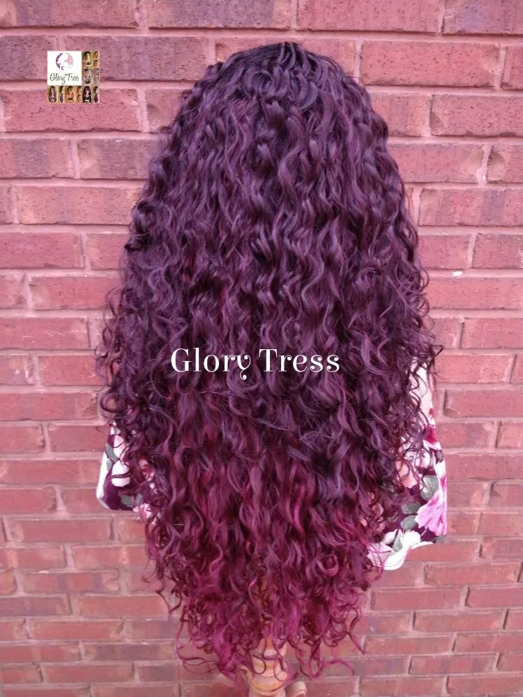 Lace Front Wig, Wavy Wig, Ombre Burgundy Wig,Glory Tress, African American Wig, Heat Safe // WINE