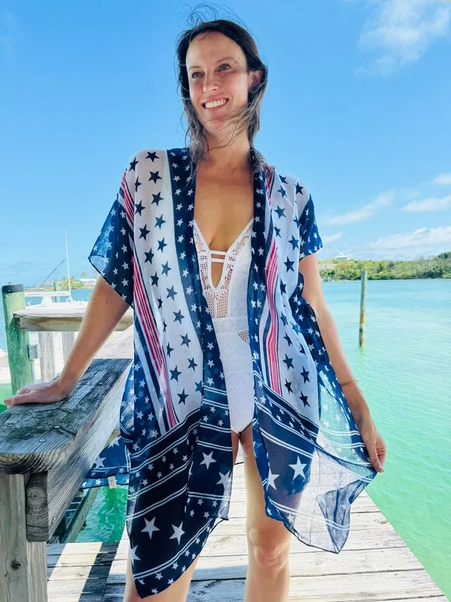 Let Freedom Ring Printed Kimono NAVY