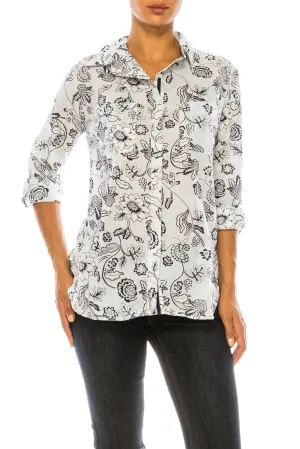 Light Sky Blue Floral Printed Button-Down Shirt