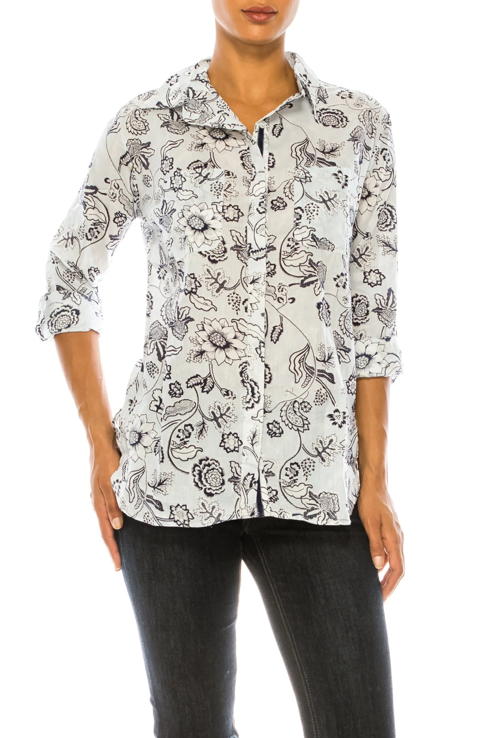 Light Sky Blue Floral Printed Button-Down Shirt