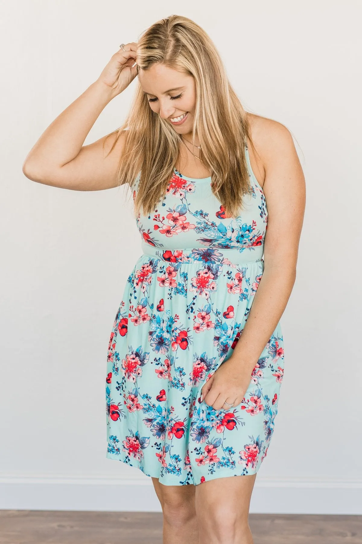 Live Loudly Criss-Cross Floral Dress- Sky Blue