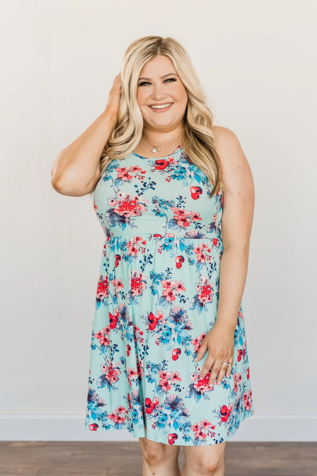 Live Loudly Criss-Cross Floral Dress- Sky Blue